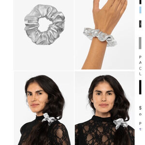 NEW! Los Angeles Apparel leather Metallic Silver Scrunchie Hair Accessory